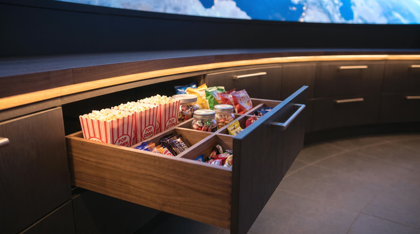 Soft-lined snack drawer with dividers